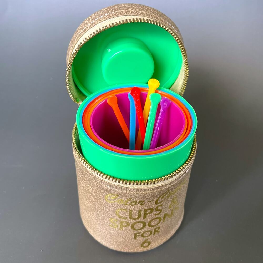 Vintage Camping Cup Set for 6 With Matching Spoons Travel Case Retro